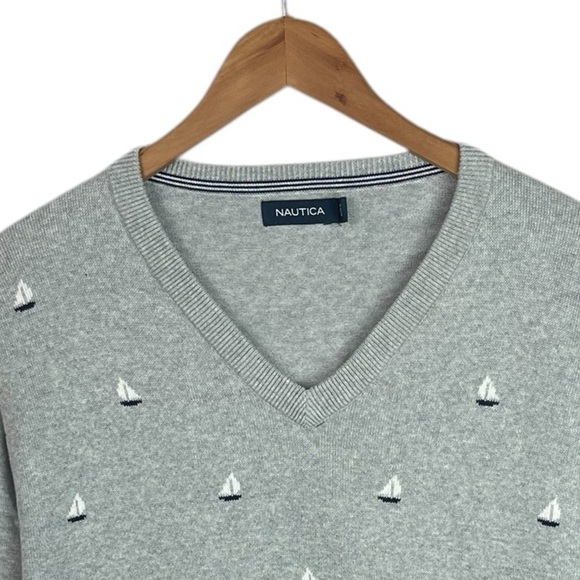 B21 Men’s Nautica Brand Preppy Sailboat Print V Neck Pullover Sweater XXL - Picture 2 of 3